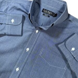 Ralph Lauren Slim Fit Mens 15 Medium Non Iron Chambray Long Sleeve Button Up